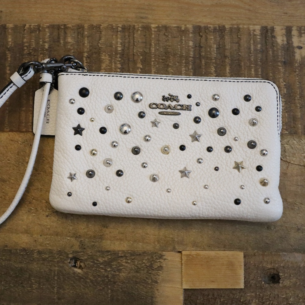 Coach Studded White Leather Wristlet